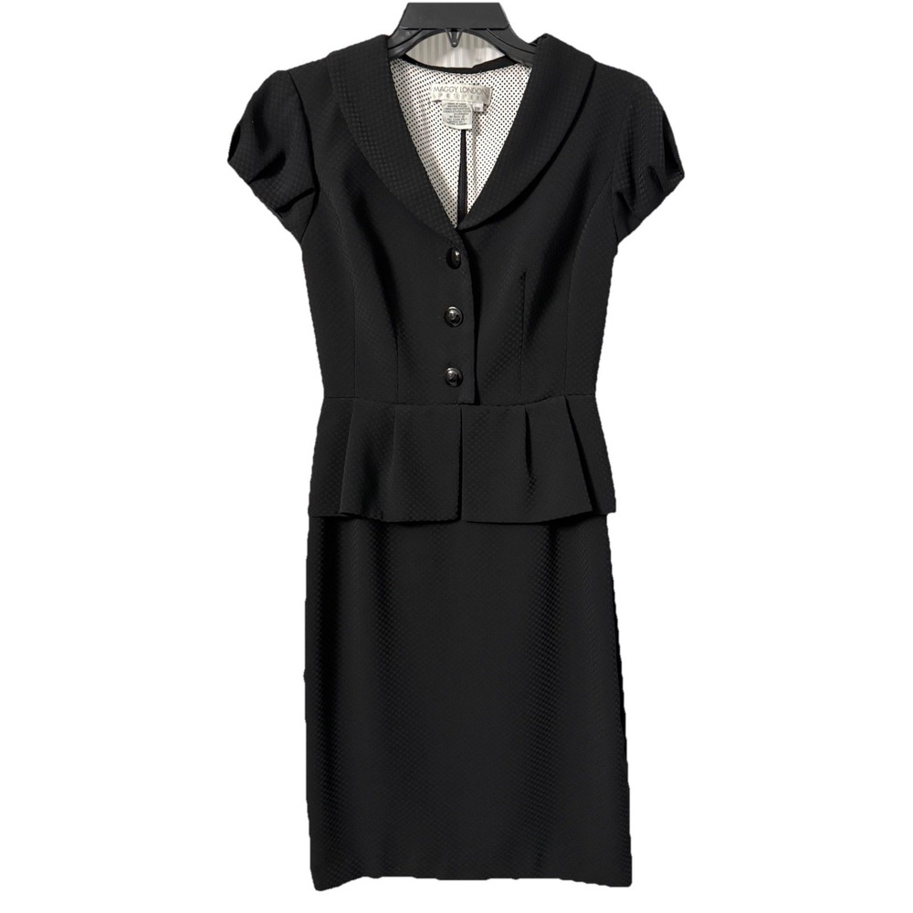 Maggy London Black Peplum sheath dress 2 Petite EUC
